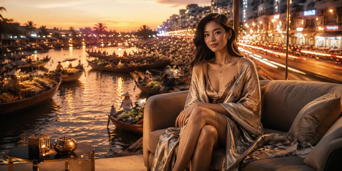 Cảnh đêm neon Cần Thơ gợi cảm giác trải nghiệm ứng dụng cá cược sôi động trên điện thoại