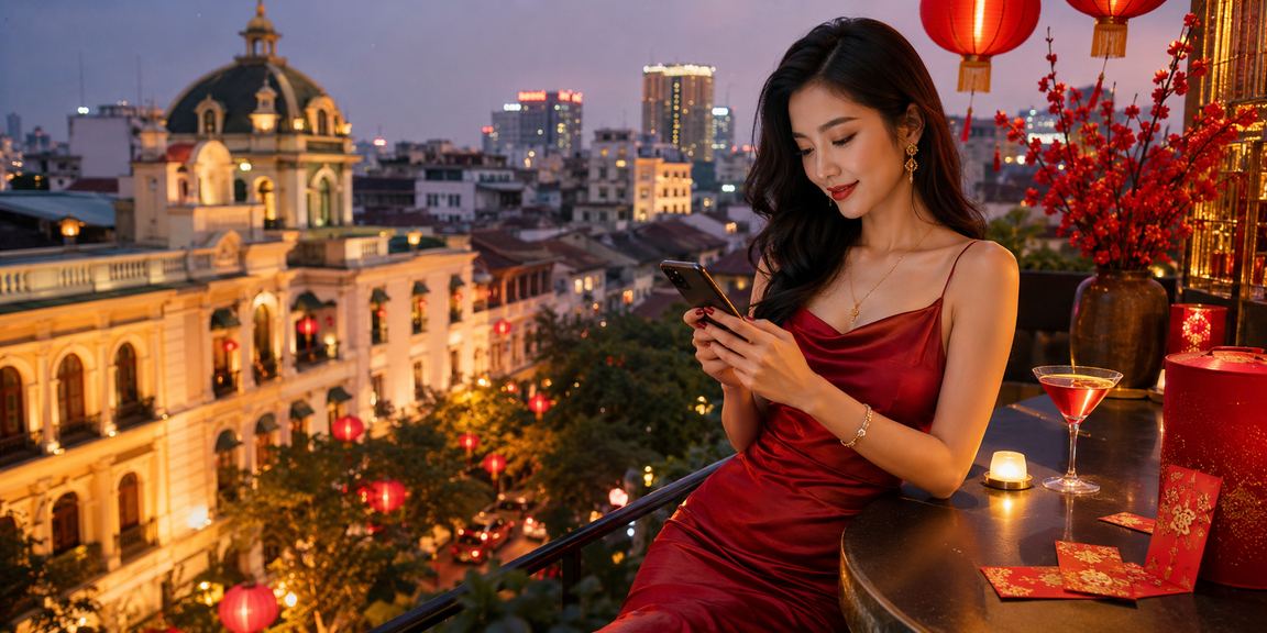 Không khí lễ hội Hà Nội với đèn lồng rực rỡ và người dùng nhận thưởng đỏ trên nền tảng a3x